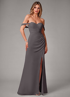 Azazie Haisley Bridesmaid Dresses Steel Grey Sheath Off the Shoulder Chiffon Convertible Dress image3