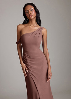 Azazie Madelyn Bridesmaid Dresses Espresso Mermaid One Shoulder Chiffon Convertible Dress image4