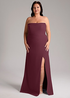 Azazie Leonis Robes de demoiselle d'honneur Robe Fourreau Convertible en Mousseline de soie Sans bretelle Cabernet image11