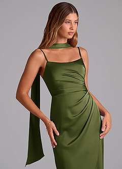 Azazie Calandra Essayer des robes à la maison Robe Trapèze en Satin extensible Plissée Eucalyptus image5