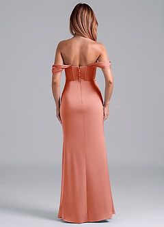 Azazie Asha Vestidos de damas de honor Vestido de Coral de Satén Elástico de Corte Recto Convertible con Vestidos sin tirantes image4