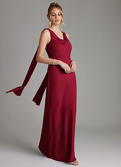 Azazie Essence Bridesmaid Dresses Burgundy Sheath Chiffon Dress image6