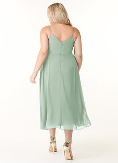 Azazie Clarissa Bridesmaid Dresses Agave A-Line V-Neck Chiffon Dress image8