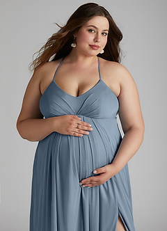 Azazie Annabelle Maternity Bridesmaid Dresses A-Line V-Neck Pleated Mesh Floor-Length Dress image11