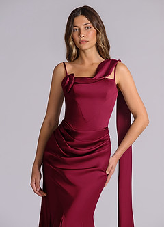 Azazie Inara Bridesmaid Dresses Burgundy Mermaid Pleated Stretch Satin Dress image7