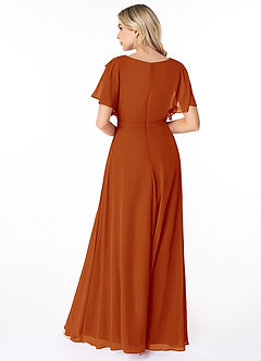 Azazie Aaliyah Bescheiden Bruidsmeisjekleding A-Lijn Bocht Gevouwen Chiffon Vloerlengte Jurk image2