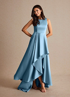 Azazie Niles Mother of the Bride Dresses Steel Blue A-Line Trains Stretch Satin Dress image7