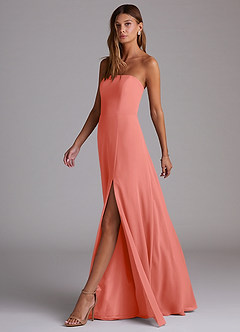 Azazie Wren Bridesmaid Dresses Salmon Pink A-Line Side Slit Chiffon Convertible Dress image4