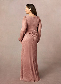 Azazie Sterling Mother of the Bride Dresses Rose Gold A-Line Ruched Metallic Mesh Dress image2