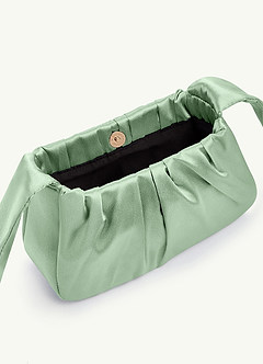 front Bolsa de mão com alça de cetim metálico e nó combinando