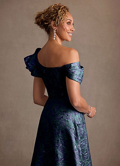 Azazie Fran Mother of the Bride Dresses Dark Navy A-Line Ruched Jacquard Dress image6