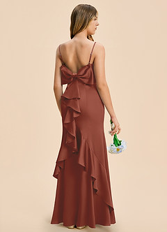 Azazie Lioren Junior Auburn Sheath Bow Stretch Satin Dress image1