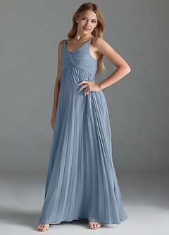 Azazie Raychelle Junior Dusty Blue A-Line Pleated Chiffon Dress image3