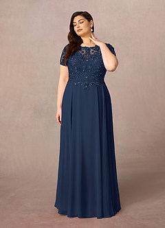 Azazie Adina Mother of the Bride Dresses Dark Navy A-Line Boatneck Sequins Chiffon Dress image6