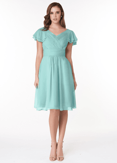 Azazie Hadley Final Sale A-Line Pleated Chiffon Knee-Length Dress image3