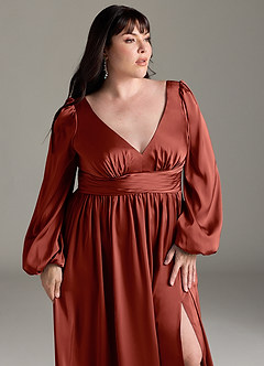Azazie Norah Robes de demoiselle d'honneur Robe Trapèze en Satin extensible Terracotta image12