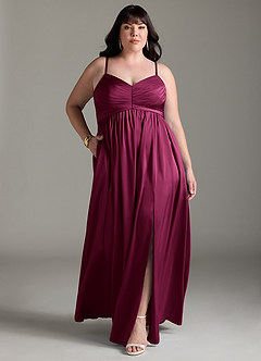 Azazie Alia Bridesmaid Dresses Red Plum A-Line Pleated Stretch Satin Dress image10