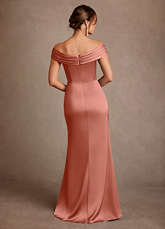 Azazie Bedford Mère de la mariée Robes Robe Fourreau en Satin extensible Plissée Rose Saumon image3