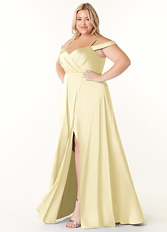 Azazie Ocean Abiti da Damigella Abito A-Line in Raso Elasticizzato con Scollo a V a Pieghe Sorbetto Al Limone image8