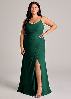 Azazie Deandra Bridesmaid Dresses Emerald Mermaid Pleated Chiffon Dress image9