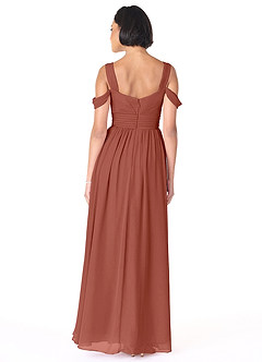 Azazie Lianne Brautjungfernkleider A-Linie Schulterfrei Chiffon Kleid Rotbraun image4