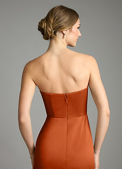 Azazie Wren Vestidos de damas de honor Vestido de Naranja Quemada de Satén Elástico de Corte en A Convertible con Sin tirantes image6