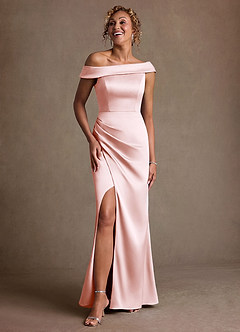 Azazie Kamala 신부의 어머니 드레스 쉬스 한쪽 어깨 스트레치 새틴 플로어 길이 드레스 image6