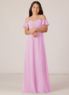 Azazie Juna Junior Vestido de Rosa Caramelo de Gasa de Corte en A con Vestidos sin tirantes image4