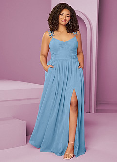 Barbie ♥ Azazie Bridesmaid Dresses Steel Blue A-Line Pleated Chiffon Dress image8