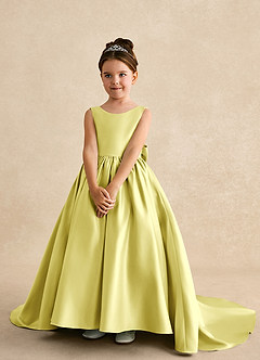 Azazie Mimia Flower Girl Dresses Lemon Sorbet A-Line Bow Matte Satin Dress image3
