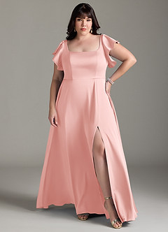 Azazie Bondi Bridesmaid Dresses Powder Pink A-Line Bow Stretch Satin Dress image7