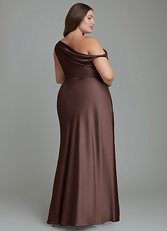 Azazie Emerson Bridesmaid Dresses Ganache Mermaid Off the Shoulder Stretch Satin Dress image9