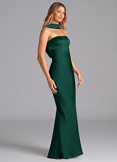 Azazie Lusinda Vestidos de damas de honor Vestido de Esmeralda de Satén Elástico de Corte Sirena con Sin tirantes image6