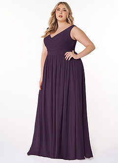 Azazie Keyla Bridesmaid Dresses Plum A-Line V-Neck Pleated Chiffon Dress image8