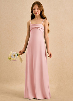 Azazie Mirabella Girls Formal Robe Demoiselle D'honneur Fillette Robe Fourreau en Satin extensible Encolure en Forme de Cœur Rose Poudré image2