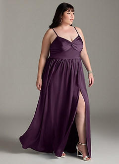 Azazie Zeya Bridesmaid Dresses Plum A-Line Pleated Stretch Satin Dress image12