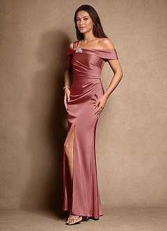 Azazie Altonia Kleider für die Brautmutter Meerjungfrau-Linie Schulterfrei Stretch-Satin Kleid Antike Rose image5