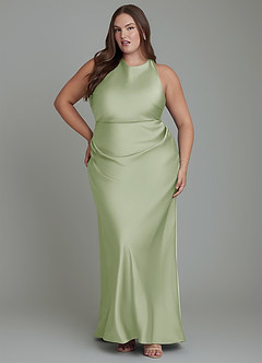 Azazie Evadne Bridesmaid Dresses Dusty Sage Sheath Pleated Stretch Satin Dress image7