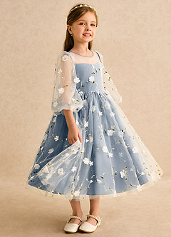 Azazie Elowen Sukienki dla dziewczynek sypiących kwiaty Linia A Dekolt w kształcie serca Sznurówka Długość herbaty Sukienka image4