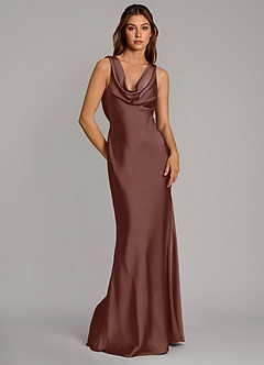 Azazie Cheryl Bridesmaid Dresses Espresso Mermaid Stretch Satin Dress image1