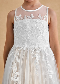 Azazie Bitsy vestidos de niña de las flores Vestido de Marfil Blanco Alabastro de Tul de Corte En A con Encaje image6