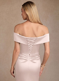 Azazie Laredo Mother of the Bride Dresses Blushing Pink Mermaid Off the Shoulder Stretch Satin Dress image7