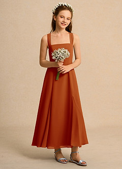 Azazie Tater Junior Formal Jurken voor bloemenmeisjes A-Lijn Jurk van Chiffon Geplooid Paprika image5