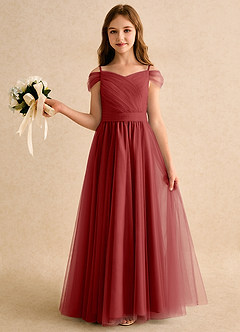 Azazie Yuna Girls Formal Sukienki dla dziewczynek sypiących kwiaty Linia A Zza ramienia Tiul Długość podłogi Sukienka image3