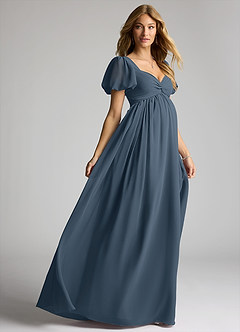 Azazie Madisynn Maternity Bridesmaid Dresses Bow Chiffon Floor-Length Dress image4