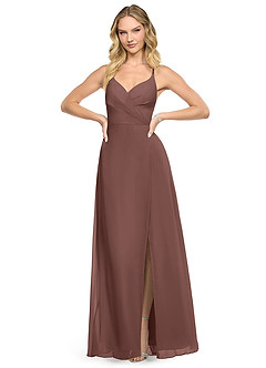 Azazie Davis Bridesmaid Dresses Espresso A-Line V-Neck Chiffon Dress image2