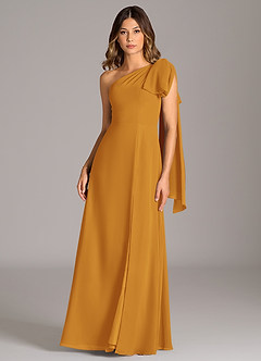 Azazie Tella Bridesmaid Dresses Butterscotch A-Line One Shoulder Chiffon Dress image2