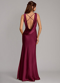 Azazie Cheryl Vestidos de damas de honor Vestido Borgoña de Satén Elástico de Corte Sirena image1