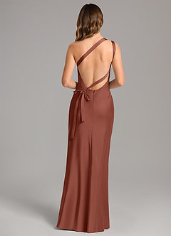 Azazie Monroe Bridesmaid Dresses Auburn Mermaid One Shoulder Stretch Satin Dress image2