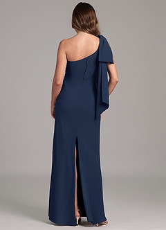 Azazie Capri Bridesmaid Dresses Dark Navy A-Line One Shoulder Chiffon Dress image2